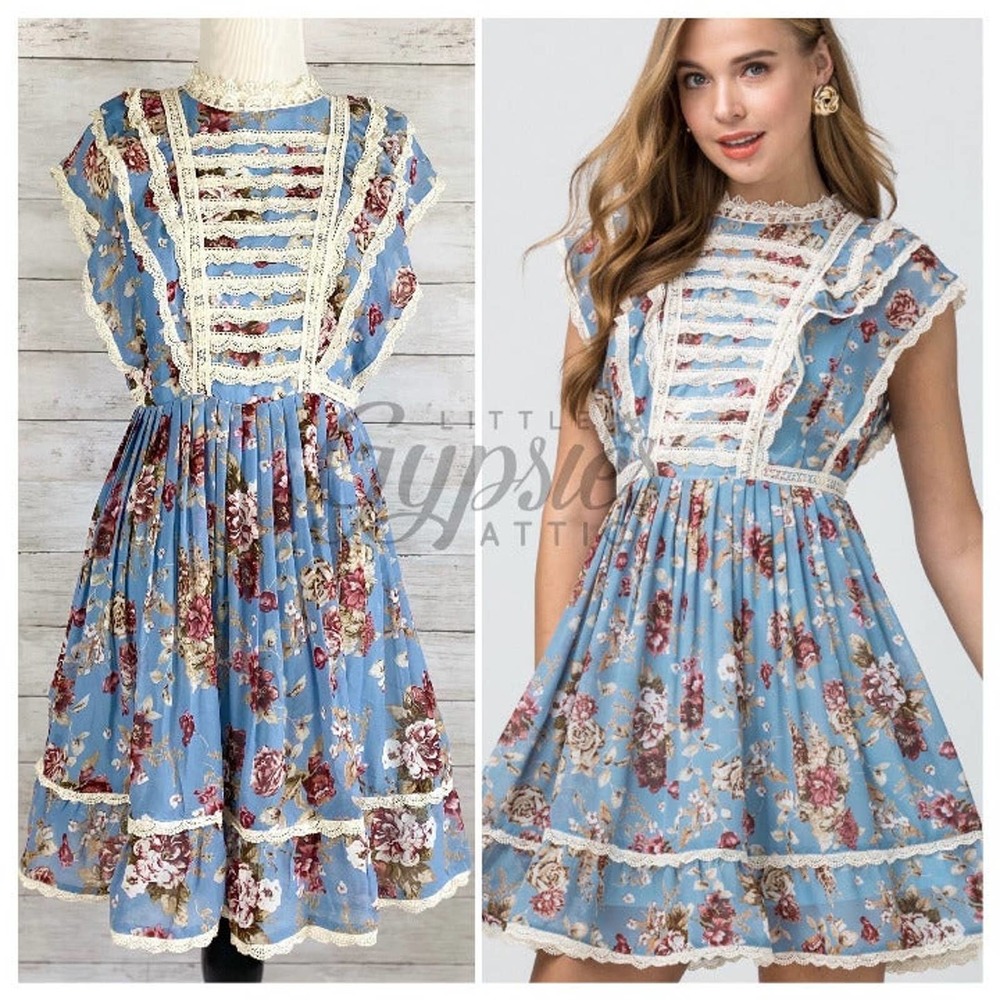 Entro Old Country Roses Farmhouse Mini Dress - Picture 1 of 12
